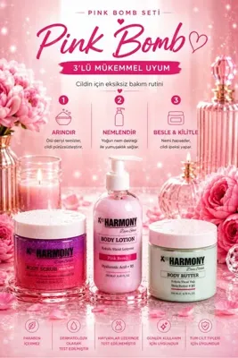PROHARMONY Pink Bomb Ritüeli 3’lü Vücut Bakım Seti 750 ml | Body Scrub + Body Lotion + Body Butter