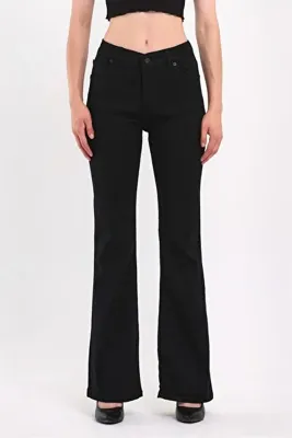 FİHA /LOMYA-4348 KADIN İSPANYOL PAÇA JEANS - SİYAH