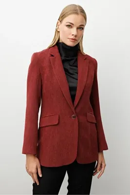 Moda İlgi Modailgi Fitilli Kadife Tek Düğme Klasik Ceket Bordo