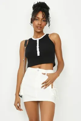 Select Moda Kadın Beyaz Kargo Cepli Mini Etek