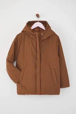 TRENDYOLKIDS Kahverengi Düz/Basic Kalın Kapüşonlu Regular Unisex Çocuk Mont TKDAW26MO00016