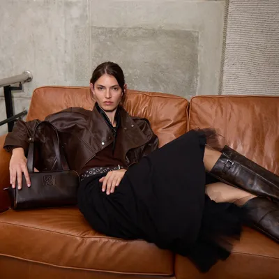 Desa Kadın Kahve Oversize Kemerli Biker Deri Ceket