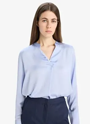 Defacto Regular Fit Apaş Yaka Saten Uzun Kollu Bluz