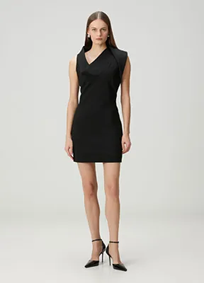 Ferragamo Siyah Mini Yün Elbise