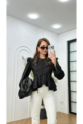 R-Style Fırfırlı Büzgülü Gömlek