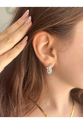 Serina Atelier Modern Tasarım Zirkon Taşlı Çelik Küpe