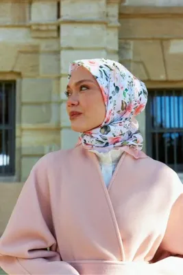 MİRSOY SCARF DİJİTAL SOFT ROSA DESEN-Beyaz
