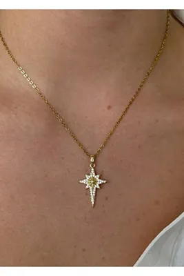 KİLİGİSTANBUL ÇELİK GOLD TAŞLI KUZEY KOLYE 45 CM (+5 cm uzatma)