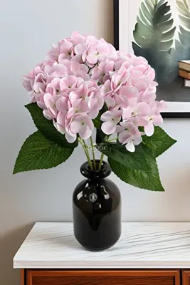 Yapay Çiçek Deposu Yapay Lüx 5 Dallı Islak Ortanca Demeti 45 cm Pudra