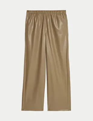 Marks & Spencer Deri Görünümlü Wide Leg Pantolon
