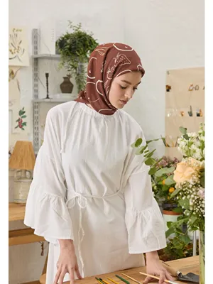 Fresh Scarfs Eloıse Desen Pamuk İpek Eşarp Bordo