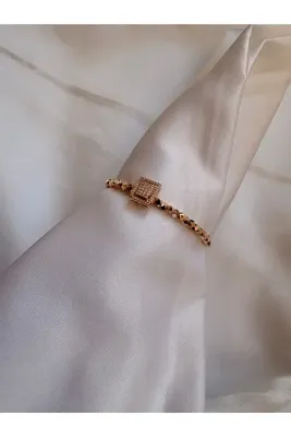 Genel Markalar Kadın Gold Renk Dikdörtgen Taşlı Kesme Boncuklu Bilezik