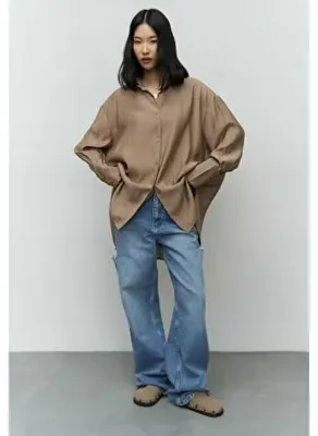 MAI STUDIOS CO. Zaria Açık Vizon Oversize Gömlek