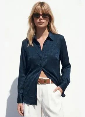 Sateen Gizli Patlı Gömlek - Lacivert