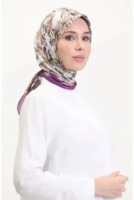 sefamerve Desenli Soft Eşarp 70245-06 Eflatun Sütlü kahve