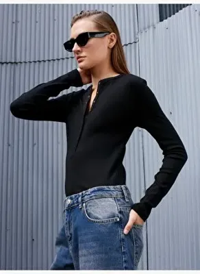 Dilvin 32024 Çıtçıtlı Modal Karışımlı Top