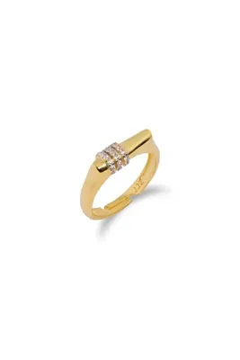 Spossy Silver Jewelry 925 Ayar Gümüş, Gold, Çizgi Üzeri Halka Taşlı Yüzük