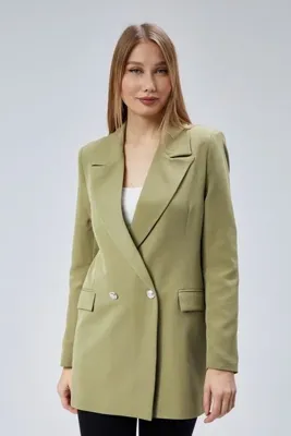 Bolivente Açık Haki Oversize Dokuma Blazer Ceket