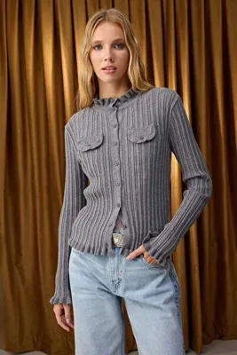 TRENDYOLMİLLA Özel Koleksiyon Antrasit Premium İplik/Özel Fitted/Vücuda Oturan Triko Hırka TWOAW26HI00060
