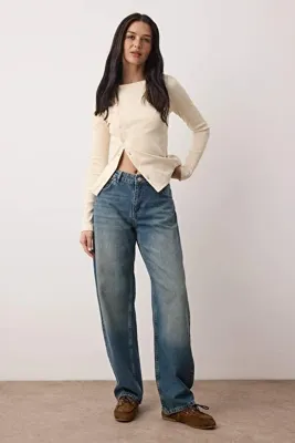 TRENDYOLMİLLA Mavi*001 Premium Düşük Bel Barrel Jeans TWOSS25JE00173