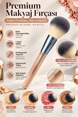 Nera Classy Kaliteli Yumuşak Kıl Make-up Fondöten Ve Allık Makyaj Fırçası, Yüz Makyajı Için Tek Pudra Fırçası