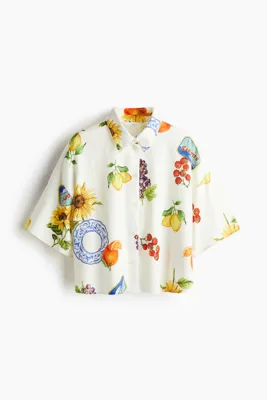 H&M Keten Karışımlı ve Baskılı Gömlek