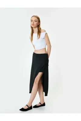 Koton Midi Etek Yırtmaç Detaylı A Kesim Slim Fit Beli Lastikli