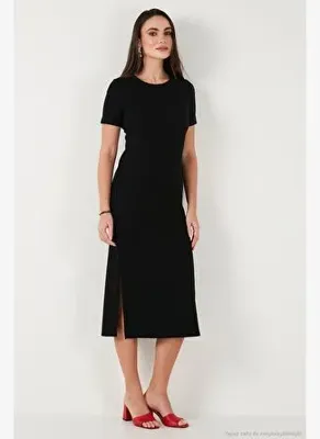 Lela Regular Fit Bisiklet Yaka Yırtmaç Detaylı Midi Elbise Kadın ELBİSE 5866165