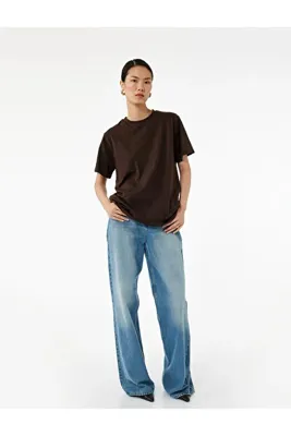 Koton Pamuklu Kısa Kollu Bisiklet Yaka Oversize Basic Tişört
