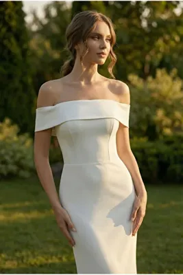 berissima bride Maxi Nikah Elbisesi, Kırık Beyaz, Straplez Madonna Yaka, Yırtmaçlı Kalem Kalıp, Nocturne