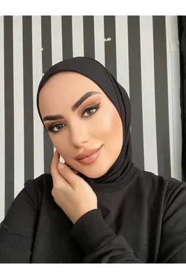Genel Markalar Kadın Tesettür Siyah Hazır Bone Şal Model Eşarp Şal 03