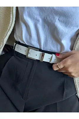 LİA KEMER Knot Klasik Kare Desenli Kadın Gümüş Tokalı Kemer Ceket Kemeri Elbise Kemeri Pantolon Kemeri
