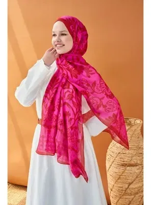 Silk Home Riva Şal Tencel Floral Koyu Pembe