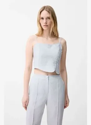 adL Gri Drape Detaylı Keten Bluz