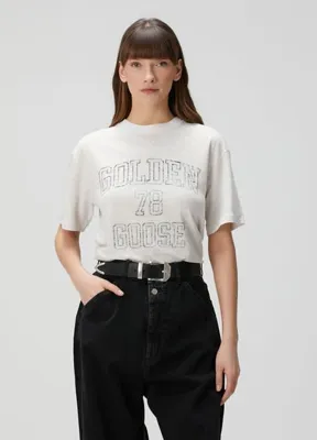 Golden Goose Beyaz Baskılı Keten T-shirt