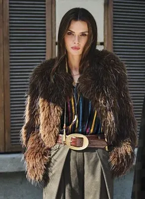 İpekyol IW6260149138 Haki Kadın Kürk Yaka Colorblock Oversize Ceket