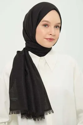 Madame Polo Petonya Şal Siyah Kırışmayan Terletmeyen Ince Günlük Şal 75x180 Cm
