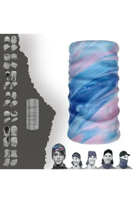 e taktik Extreme Mavi Ebru Sanatı Desenli Boyunluk Bandana Buff Baf Saç Bandı