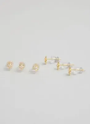 So Chic Kuzey Yıldızı 18 Ayar Sarı Altın Kaplama Gümüş Çoklu Küpe