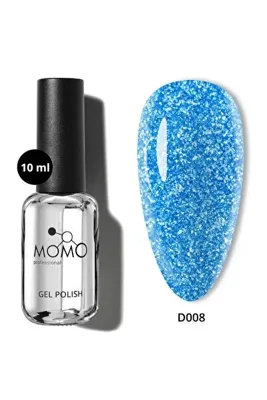 Momo Professional Disco Kalıcı Oje, D008, Mavi, Reflective Flash Gel Polish, 10 ml
