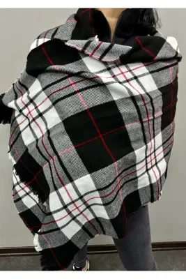 MinaCarin Unisex Kırmızı Detaylı Ekoseli Yumuşak Dokulu Atkı