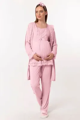 ByLohusa Effortt Pembe Sabahlıklı Hamile Lohusa Pijama Takımı