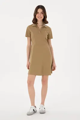 U.S. Polo Assn. Kadın Haki Polo Yaka Mini Boy Örme Elbise 50305854-VR027