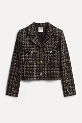 Mudo Kadın Kahverengi Tekstürlü Crop Blazer Ceket