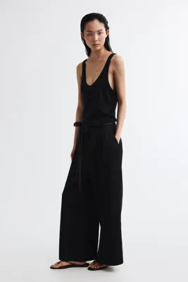 H&M Linen-blend tie-belt trousers