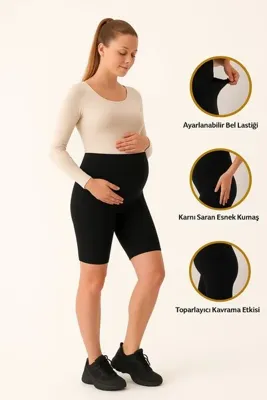 Belly Moon Beli Ayarlanabilir Siyah Diz Üstü Kısa Hamile Şort Tayt