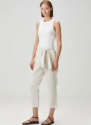 Barine Belted Keten Pantolon Naturel / Çizgili