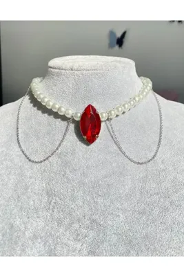Pinky Lady Cam incili ayarlanabilir parlak damla taşlı choker kolye (kırmızı)