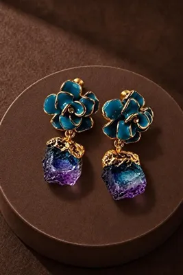 New Obsessions Mavi Çiçekli Kadın Küpe