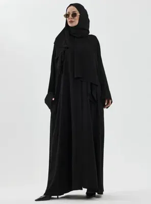 Kadeem Giyim Zalina Şal Abaya Takım - Siyah siyah